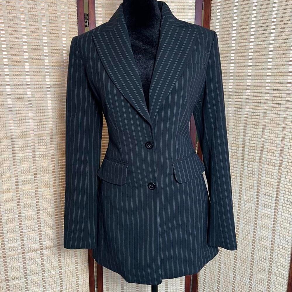 Moda International Black Pinstripe Tailored Blazer Jacket 0